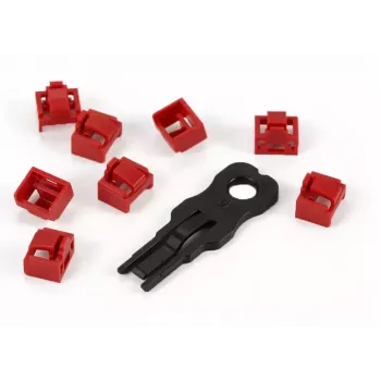 ALLNET TP/RJ45 Blocker röd 10-pack med säkerhetsnyckel, dammkåpa, nätverkssäkerhetslås (ALL-TP-RJ45-Blocker-10PCS)