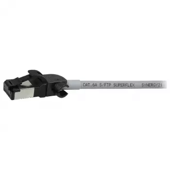 Synergy21 patchkabel RJ45, CAT6A 500MHz, 0,15m, grå, S/FTP, Slimline rund d=4,5mm, TPE/LSZH (Superflex), AWG28, med CAT7-råmaterial, vridbar kontakt