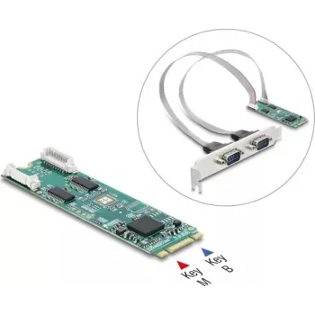 Delock M.2-kort till 2 x seriell RS-232 DB9 med standard- och lågprofilsslotbracket