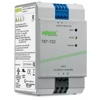 WAGO 787-722 nätaggregat, 120 W, 24 V DC, 5 A, DIN-skena, aktiv PFC