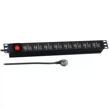 EFB Elektronik 19 inch 1U rackmonterad USB-laddnings-PDU - 16 USB-portar, CEE 7/7-ingång, svart