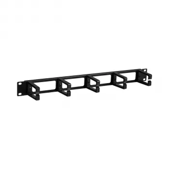 EFB ELEKTRONIK 19 inch 1U kabelhanteringspanel med 4 genomföringar och 5 plasthållare, RAL 9005 djupsvart