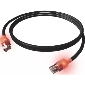 EasyLan DualBoot LED-patchkabel RJ45 S/FTP Cat.6A (klass EA) med SaCon-kontakt LSOH svart 7,5 m