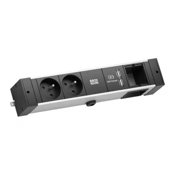 Bachmann Desk Rail - 2 m - inomhus - typ E - aluminium - plast - svart - silver - 2 AC-uttag