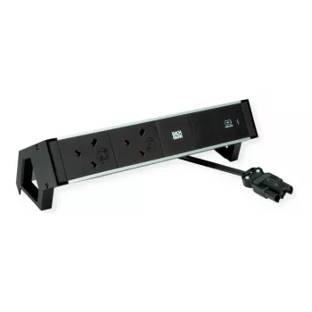 Bachmann Desk 2 Alu bordsgrenuttag - 2x UK typ G-uttag - 2 m kabel - svart