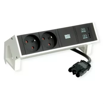 Bachmann DESK2 2x UTE 1x USB A/C 22W 0,2 m RAL9010 - bordsgrenuttag