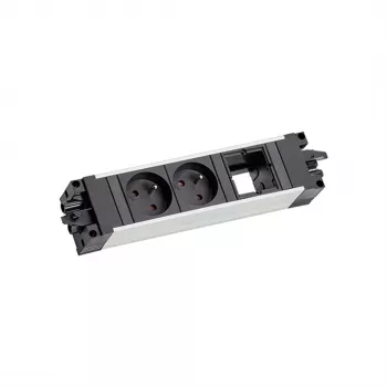 Bachmann 906.0238 STEP ALU bordsström- och datamodul, 2x typ E uttag, 2x keystone-platser, 3 m kabel, silver/svart