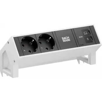 Bachmann DESK2 bordsströmmodul 2x CEE7/3 1x USB-C 65W 0,2 m RAL9010