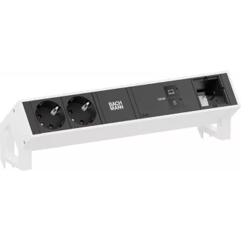 Bachmann DESK2 2x Schuko CEE7/3 1x USB-C 100W 1x anpassad modul 0,2 m RAL9010 ren vit