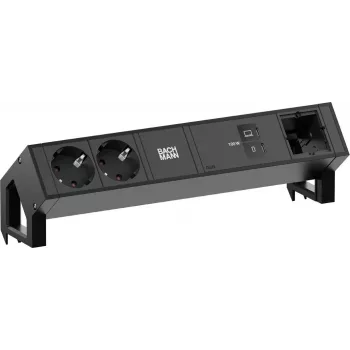 Bachmann DESK2 2x Schuko CEE 7/3 1x USB-C 100W 1x anpassad modul 1 m kabel RAL9005 svart