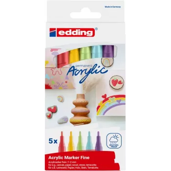 EDDING 5300 akrylmärkpenna set assorterade färger 1,0–2,0 mm 5 st (4-5300-5S-2)