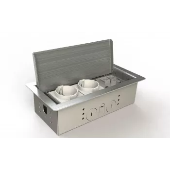 BEP24 BS golvuttag 3303E 3x Schuko, borstat rostfritt stål