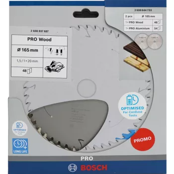 BOSCH PRO Wood/Aluminium cirkelsågblad 165mm, dubbelpack