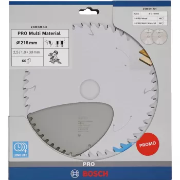 BOSCH PRO trä-/multimaterialcirkelsågblad 216 mm, dubbelpack