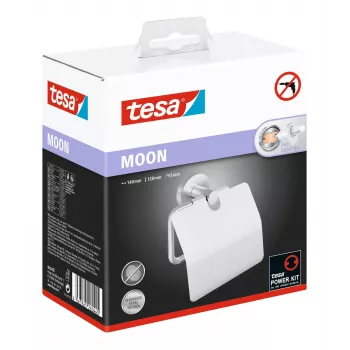 Tesa MOON toalettpappershållare med lock, självhäftande, rostfritt stål-optik, silver, 1 st