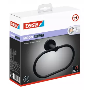 Tesa MOON BLACK handduksring självhäftande metall pulverlackerad mattsvart
