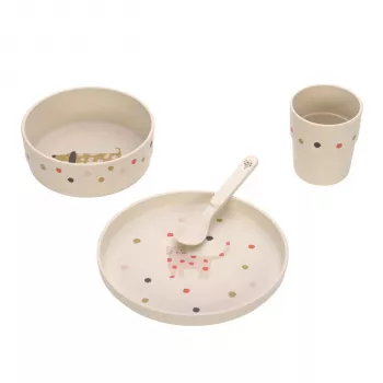 Lassig barnservis set Little Mateys Spicy Orange, 4 delar (tallrik, skål, mugg, sked), 70 % polypropen och 30 % cellulosa