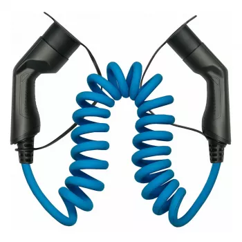 KABELMEISTER Mode 3 EV-förlängningskabel, typ 2 kontakt till uttag, 3-fas, 32A, 22kW, spiralkabel, 5m, svart