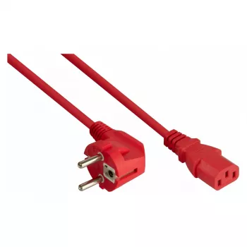 Kabelmeister nätkabel Schuko-kontakt typ E+F (90° vinklad) till IEC C13, röd, 0,75 m