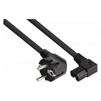 Kabelmeister strömkabel Schuko-kontakt typ E+F (90° vinklad) till IEC C15-uttag (rak), 1,8 m, svart