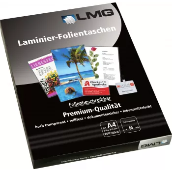 LMG Lamineringsfickor A4 glänsande 80 mikron 100 ark