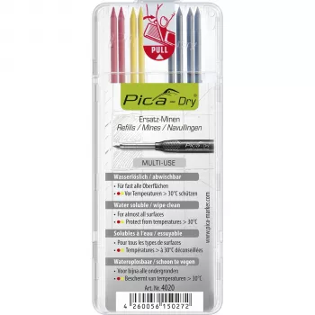 Pica DRY Refills Basis – grafit, röda och gula stift (10-pack) för Pica-Dry Longlife tryckpenna