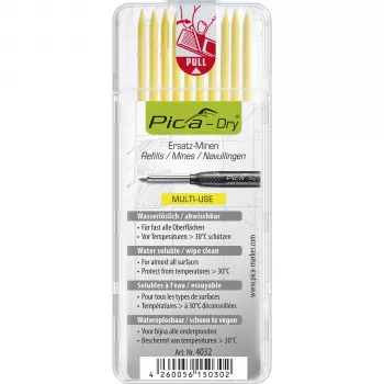 PICA-MARKER Pica DRY Refills Yellow – 10 stift, 2,8 mm, vattenlöslig