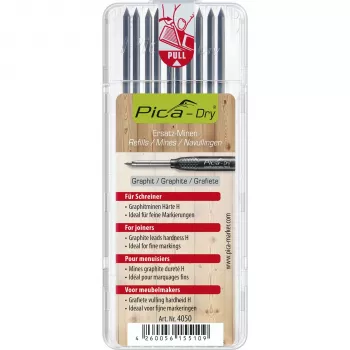 Pica DRY påfyllningsstift för snickare – 9 stift (grafit, röd, gul) 2,8 mm