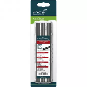 PICA BIG DRY Refills Carpenter 2H – 12 stift, rektangulära 2x5 mm, 150 mm, svart grafit