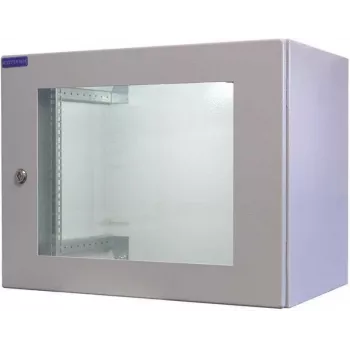 RESISTER 19 inch nätverksskåp Pro Aktiv – IP54/IP55 – glasdörr – 12U – 600x600 mm – aktiv fläkt – filter – ljusgrå (RAL 7035)