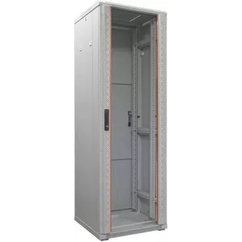 IT-BUDGET 19 inch-nätverksskåp SRK - 38U - 600x600 mm - Glasdörr - förmonterat - ljusgrå (RAL 7035)