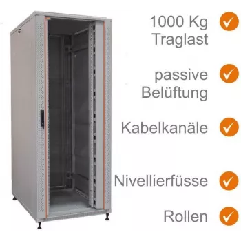 IT-BUDGET 19-tums nätverksskåp SRK - 42U - bredd x djup 800x800 mm - glas-/stålplåtsdörr - kabelkanaler - förmonterat - ljusgrå (99ITB19SRK4288GGNM)