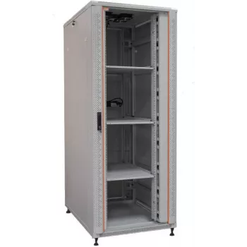 IT-BUDGET 19 inch-nätverksskåp SRK - komplett set - 42U - 800x800 mm - säkerhetsglas-/heldörr i stål - 4 aktiva fläktar - PDU - hyllor - förmonterat - ljusgrå (99ITB19SRK4288GGM)