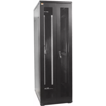 IT-BUDGET 19 inch nätverksskåp SRK - 38U - 800x800 mm - perforerade dubbla dörrar fram och bak - kabelkanaler - flatpack - svart