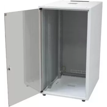 IT-BUDGET 19 inch nätverksskåp SJB - 18U - 600x600 mm - glasdörr - bakstycke - ljusgrå (W-3987-01-04-011-BBL)