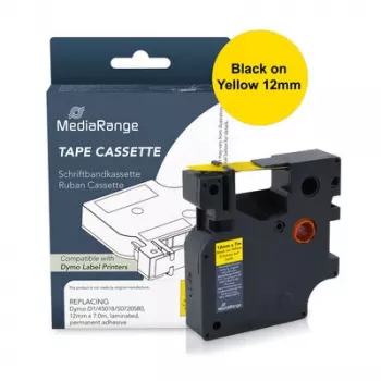 MediaRange etikettbandskassett kompatibel med Dymo 12mm x 7m svart på gul (MRDY45018)