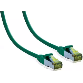 IT-BUDGET Full Copper Premium patchkabel – Cat.6A med Cat.7 råka­bel – 600 MHz – halogenfri – PoE+ – 10GBit – grön – 0,25 m
