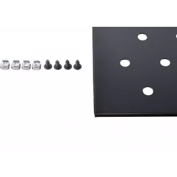 Rockstable 1U 19 inch fast rackhylla - Stål - svart - 20 kg bärförmåga - ovalt perforerad (RS19-FH68)