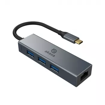 Akasa USB Type-C 4-i-1-hubb med Ethernet 1 x RJ45 3 USB-A USB 3.2 Gen 1
