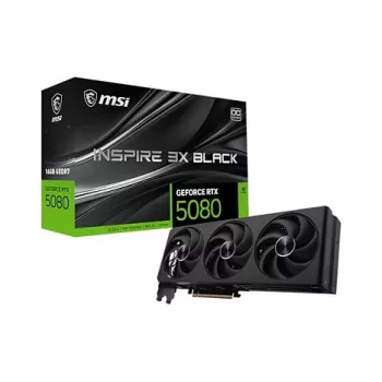 MSI GeForce RTX 5080 16G INSPIRE 3X OC grafikkort, 16GB GDDR7, tre fläktar, svart