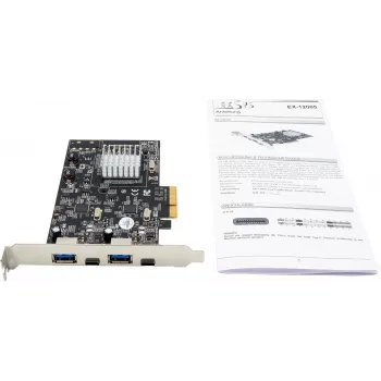 EXSYS EX-12005 PCI Express USB 3.2 Gen 2 (10 Gbps) 2-portars USB-A värdkontrollerkort med low-profile-fäste