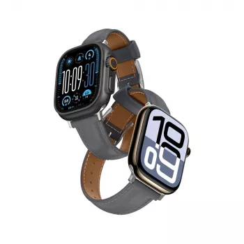 AMAZINGTHING Class Band läderarmband för Apple Watch 45/46/49 mm – grå