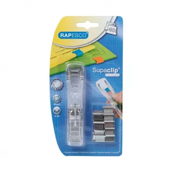 Rapesco Supaclip 40 dispenser – transparent – 40 ark – rostfria clips – 8 clips ingår