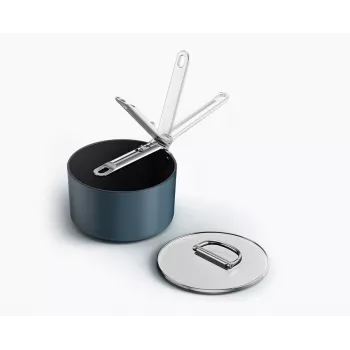 Joseph Joseph Space 19 cm kastrull med lock och fällbart handtag, aluminium, keramisk non-stick-beläggning, midnattsblå (45038)
