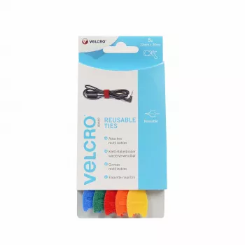 VELCRO VEL-EC60250 kardborreband för kabel – blandade färger (blå, grön, orange, röd, gul) – 20 cm x 12 mm – 5-pack