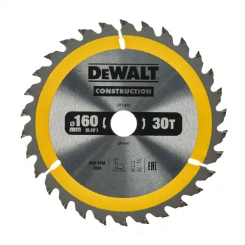 DEWALT TCT cirkelsågblad 160x20mm 30T +10° spånvinkel 16mm ring