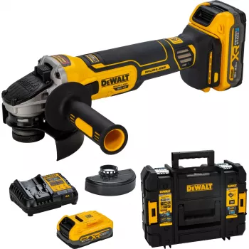 DEWALT DCG405S2T-QW 18V XR batteridriven vinkelslip 125mm borstlös med 2x5,0Ah batterier, laddare och TSTAK-väska