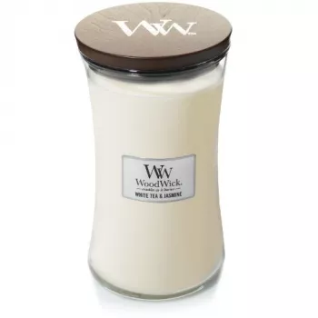 WoodWick White Tea & Jasmine doftljus i glas, Medium, 275g