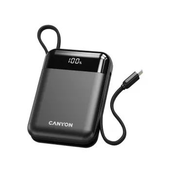 Canyon OnPower 104 10000 mAh powerbank med USB-C- och Lightning-kabel svart