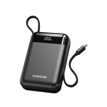 Canyon OnPower 204 20000 mAh powerbank med USB-C- och Lightning-kablar, svart